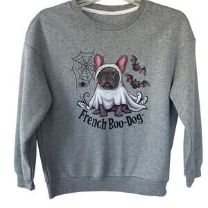 French Boo Dog Halloween sweatshirt pullover size S